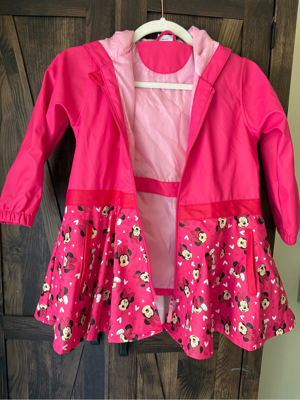 Disney Pink Minnie Mouse Raincoat with Hood and Skirt Panels